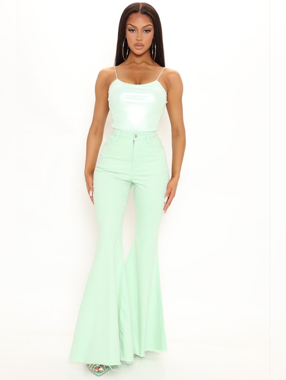 Fashion Nova Naples Super Stretch Mint High-Rise Extreme Flare Jeans - Picture 2 of 5